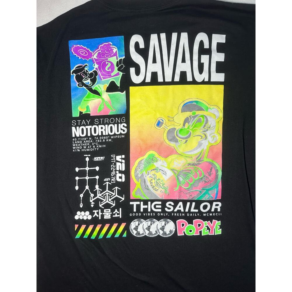 Savage Popeye Men's Black T-Shirt Size Large